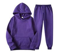 Solid Men's Tracksuit Set Mens Plain Tracksuit Hooded Jogging Tops Bottoms Trouser Suit Set, Casual Top Slim Fit Track Suit Sweatsuit with Hoodie and Front Pockets Joggers Sets Purple