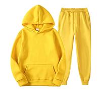 Solid Men's Tracksuit Set Mens Plain Tracksuit Hooded Jogging Tops Bottoms Trouser Suit Set, Casual Top Slim Fit Track Suit Sweatsuit with Hoodie and Front Pockets Joggers Sets Yellow