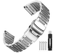 Solid Mesh Stainless Steel Bracelets 20mm/22mm/24mm Watch Bands Deployment Buckle Brushed/Polished Strap for Men Women (20mm, Silver)