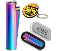 Solid Metal Flint Ignition Clipper Lighter "NEW MIX COLOUR BLUE GREEN PURPLE " - Brushed Chrome Finish - Comes in Embossed Presentation Tin - by VELSON