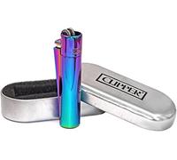 Solid Metal Flint Ignition Clipper Lighter "NEW MIX COLOUR BLUE GREEN PURPLE " - Brushed Chrome Finish - Comes in Embossed Presentation Tin - by VELSON