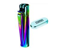Solid Metal Flint Ignition Clipper Lighter 'Rainbow' Brushed Chrome Finish