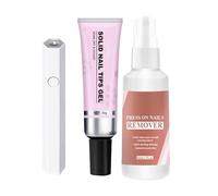 Solid Nail Glue- Quick Drying Gel Adhesive For Press On Tips | Strong Bond Manicure Kit Curing Lamp Remover Set Professional Salon Beauty Art Women Wedding Party Holiday Use, Acrylic Gel Extension Rep