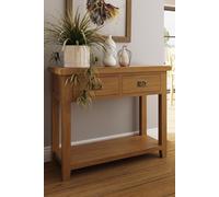FWStyle Solid Natural Oak 2 Drawer Console Table in Brown FWStyle Brown