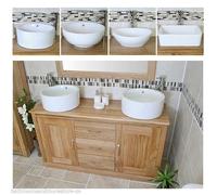 Solid Oak Bathroom Vanity Unit Cabinet Ceramic Bowl Basin Tap Plug 02A Multi