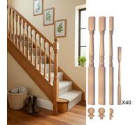 Solid Oak Complete 90mm Georgian Newel Post And 41mm Spindle Kit Uk Manufactured Traditional Products Ltd