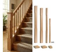 Solid Oak Newel Post Stop Chamfer 90mm And 41mm Spindle Kit Uk Manufactured Traditional Products Ltd