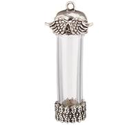 Solid Oak Steampunk Glass Pendant Vial with Wings, Acrylic, Multicoloured, 3-Piece