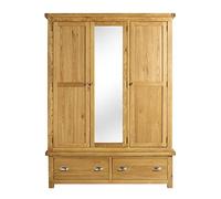 Solid Oak Wood 3 Door Wardrobe with 2 Drawers 57 x 149 x 200 cm Premium Quality Furniture for Bedroom