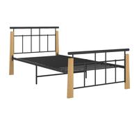 Solid Oak Wood Bed Frame Metal 100x200/90x200 cm Dark Brown/Light Brown vidaXL