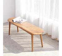 Solid Oak Wood Dining Bench, Mid Century Style for Bedroom, Entryway, Kitchen, Rounded Edges, Shoe Storage, 47.24" Length, Indoor Seating Solution