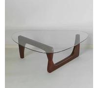 Solid Oak Wood Triangle Side Table with Tempered Glass Top - Minimalist Geometric Accent Table for Living Room, Modern Design for Small Spaces
