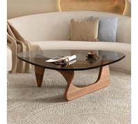 Solid Oak Wood Triangle Side Table with Tempered Glass Top - Minimalist Geometric Accent Table for Living Room, Modern Design for Small Spaces