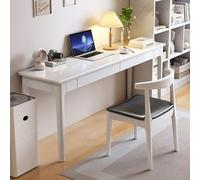 Solid Oak Wood Writing Desk with Storage Drawers Mid Century Modern Simple Study Table for Home Office & Bedroom 47 Inch White Desk for Efficient Workspace