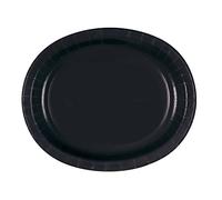 Solid Oval Plates | Midnight Black Color Theme Tableware | 8ct