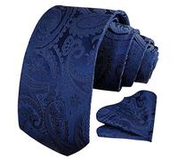 Solid Paisley Navy Blue Tie for Men Handkerchief Floral Woven Classic Mens Navy Tie & Pocket Square Set Wedding