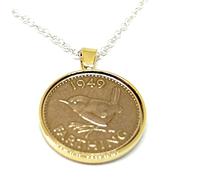 Solid Pendant 1949 Lucky Farthing 74th Birthday plus a Sterling Silver 18in Chain GLD