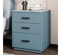 Solid Pine Nightstand, Storage Cabinet with 3 Drawers, Beside Table with Leather-wrapped Cabinet, Suitable for Bedrooms and Living Rooms, No Installation Required(Blue,40cm)