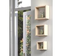Natural Wood Wooden Wall Cubes Cube Shelf Shelves Set Of 3 Display Storage Unit