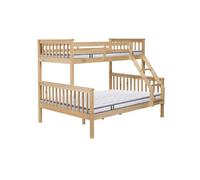 Solid Pine Triple Bunk Bed In Golden Oak Finish Heavy-Duty Detachable Trio Sleeper Space-Saving Double & Single Bunk