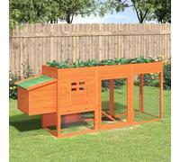 Solid Pine Wood Chicken Coop Brown 204x50x84 cm, Outdoor Small Animal Cage with Nesting Box, Ferret Rat Chinchilla House, Water-Resistant Roof