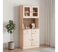 Solid Pine Wood Highboard Natural 77x35x165 cm with Glass Doors & Ample Storage