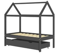 Solid Pine Wood Kids Bed Frame with a Drawer Dark Grey 70x140cm Unit vidaXL