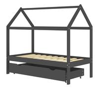 Solid Pine Wood Kids Bed Frame with a Drawer Dark Grey 80x160cm Unit vidaXL