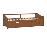 vidaXL Solid Pinewood 3-Seater Day Bed with Drawers Honey Brown Guest Sofa Bed
