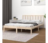 Solid Pinewood Bed Frame 160x200 cm Wooden Slatted Base w/ Headboard Brown Pine [EEK: A]