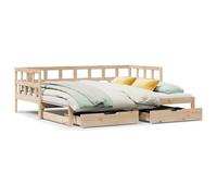 Solid Pinewood Daybed with Trundle & Drawers, Natural, 90x200cm Frame Guest Bed