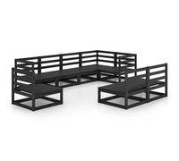 vidaXL 8 Piece Garden Lounge Set Black Solid Pinewood, Black