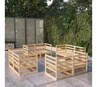 Solid Pinewood Garden Lounge Set Natural 70x70x67cm 8 Pieces Outdoor Furniture