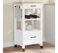 Solid Pinewood Kitchen Trolley, White, 48x40x90 cm, Durable Storage with Wheels
