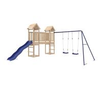 vidaXL Solid Wood Outdoor Playset - Versatile Pine Wood Playhouse with Wave Slide and Double Swing Set for Backyard Fun - Suitable for Age 3-8"