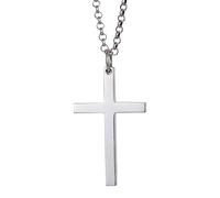 Solid Plain 999 Sterling Silver Cross Pendant Necklace for Men Women 50cm Chain