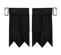 Solid Plain Black Tartan Kilt Hose Sock Flashes with Heavy Buckle Adjusters
