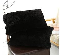 Solid Plush Standard/Queen Pillowcase 2 Pack Super Soft Fluffy Faux Fur Shaggy Pillow Cases/Covers Decorative Throw Pillow Shams with Zipper Closure /141 (Color : Black, Size : Standard/QueenPillowc