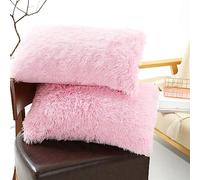 Solid Plush Standard/Queen Pillowcase 2 Pack Super Soft Fluffy Faux Fur Shaggy Pillow Cases/Covers Decorative Throw Pillow Shams with Zipper Closure.No Inside Filler /39 ( Color : Baby Pink , Size : S