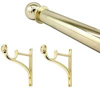 Solid Pole Set 25mm Curtain Pole With 1 Pair End Brackets, 1 Pair All Finials (Polished Brass, 250cm)
