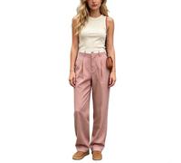 Solid Polyester Casual Trousers Medium Stretch Fabric | High waist design, double button closure, pleated front, straight leg , flattering silhouette