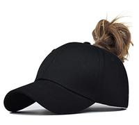 Solid Ponytail Hat Baseball Cap Cotton Mesh High Bun Pony Cap Women 56-58cm (22"-23"), Solid High Ponytial-black, M