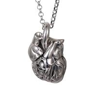 Solid Real 925 Sterling Silver 3D Anatomical Heart Necklace Human Organ Anatomy Heart Pendant Charm with Skull for Men Women 60cm Chain