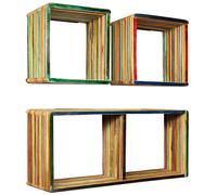 Solid Reclaimed Teak Wall Shelf Set 3 Piece Multicolour Home Display 2025