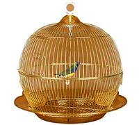 Solid Retro Golden Bird Cage Iron Wire Parrot Cage with Top Hook Glass Food Container Swing Garden Decorative (Gold E)