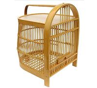 Solid Retro Wooden Bird Cages Outdoor Portable Bird Carrier Environmental Protection Chicken Rabbit Turtle Cage with Cage Cover Food Box (Wood Color)