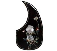 Solid Rosewood Acoustic Guitar Pickguard with Real Abalone Inlay - Self-Adhesive Scratchplate for Martin D-45, Taylor & Compatible with Most 40-42 Inch Acoustic Guitars, Shell Flower Design (#24)