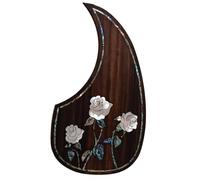 Solid Rosewood Acoustic Guitar Pickguard with Real Abalone Inlay - Self-Adhesive Scratchplate for Martin D-45, Taylor & Compatible with Most 40-42 Inch Acoustic Guitars, Shell Flower Design (#7)