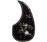 Solid Rosewood Acoustic Guitar Pickguard with Real Abalone Inlay - Self-Adhesive Scratchplate for Martin D-45, Taylor & Compatible with Most 40-42 Inch Acoustic Guitars, Shell Flower Design (#2)