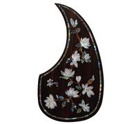 Solid Rosewood Acoustic Guitar Pickguard with Real Abalone Inlay - Self-Adhesive Scratchplate for Martin D-45, Taylor & Compatible with Most 40-42 Inch Acoustic Guitars, Shell Flower Design (#27)